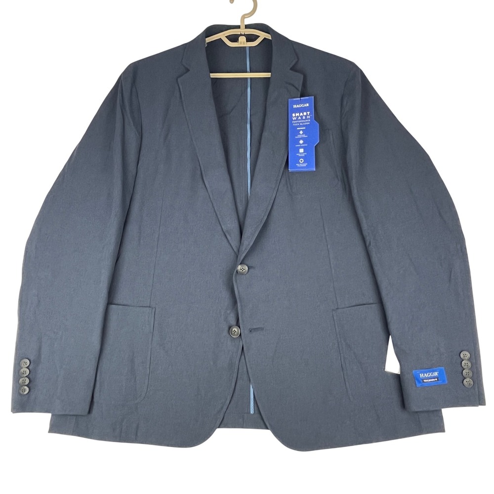 Haggar Blazer Mens XL (48/50) Smart Wash Performance Tech Blue Tailored Fit‎ NEW